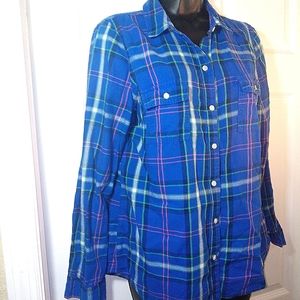 Old Navy Plaid Women's Blue Long sleeve Collar Button Down Top. Sz M